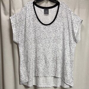 Lysse’ Linen Mico dot top Womens SZ 3X white/black cuffed sleeve EUC summer work